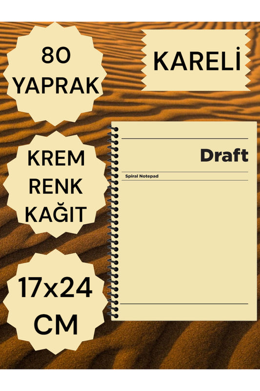 KARELİ 17X24 CM SERT KAPAK NOT DEFTERİ KREM RENK KAĞIT 80 YAPRAK