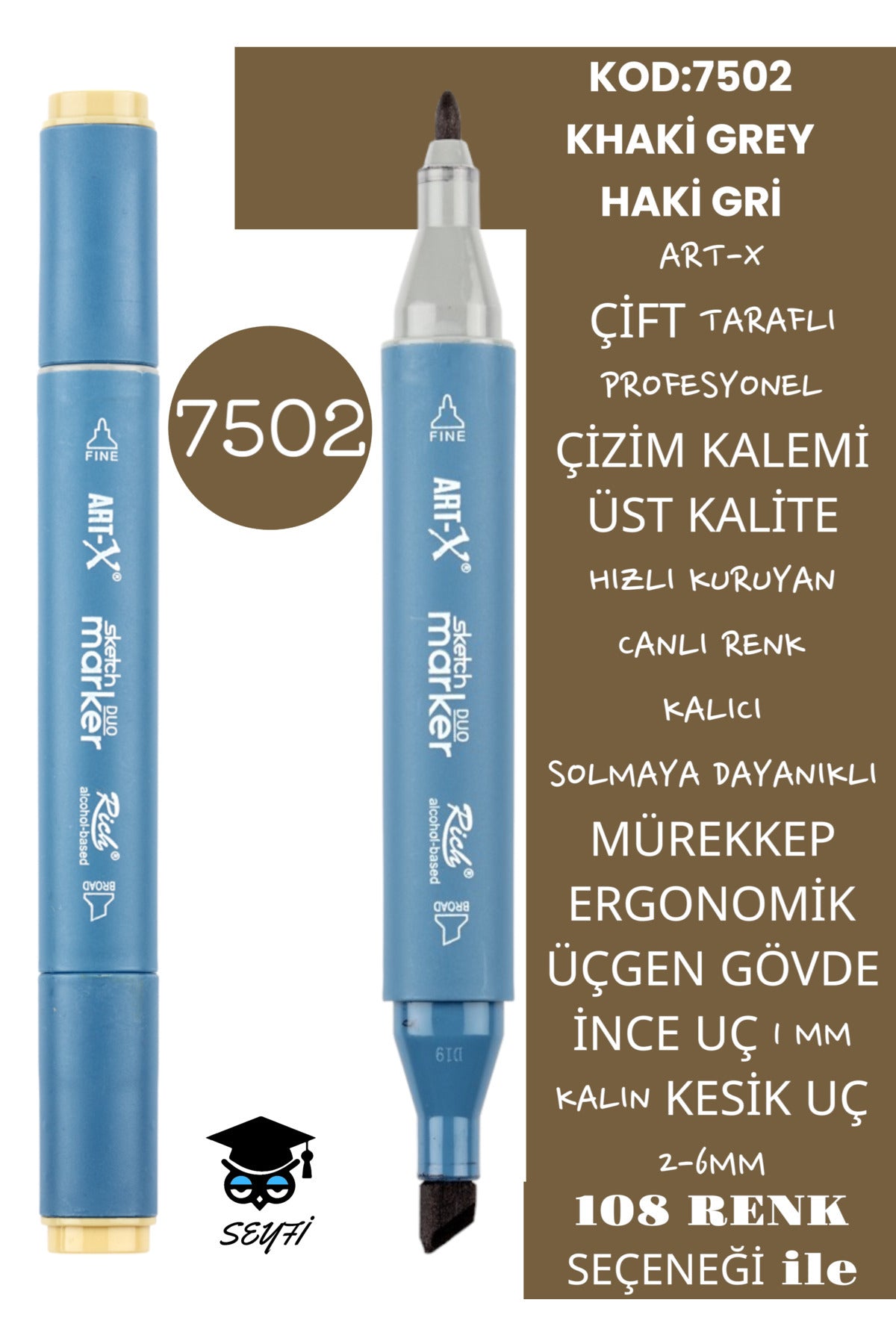ÇİFT TARAFLI PROFESYONEL ÇİZİM KALEMİ KALICI MÜREKKEP ÜÇGEN GÖVDE İNCE UÇ 1 MM KESİK UÇ 2-6MM SKETCH