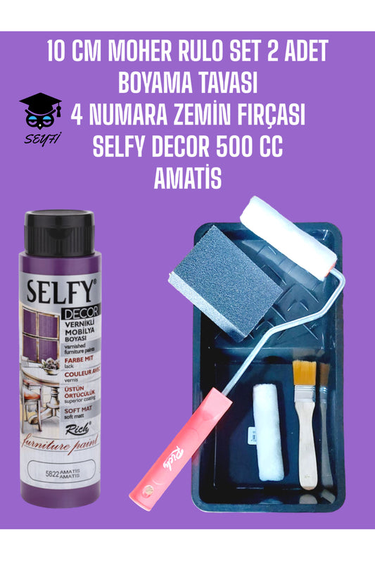 Amatis Selfy Decor 500 Cc (750 GR) Kendinden Vernikli Akrilik Dolap Boyama Seti Zımpara