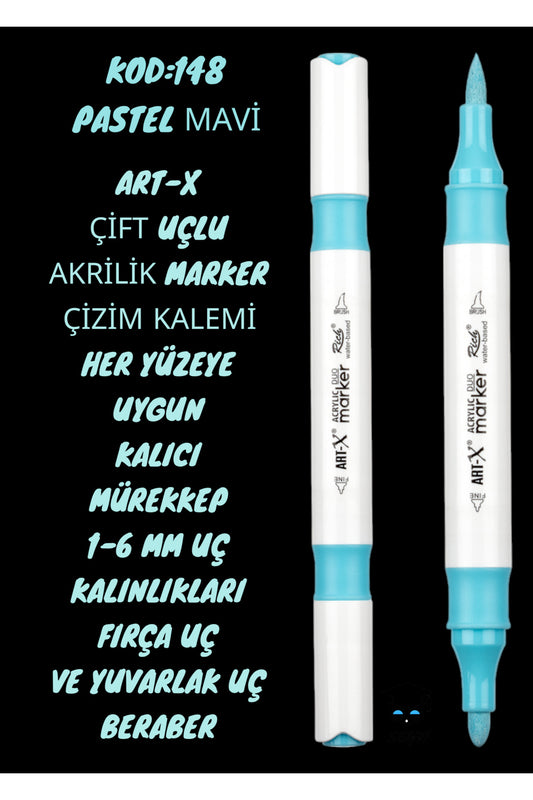 ART-X ÇİFT UÇLU AKRİLİK MARKER ÇİZİM KALEMİ HER YÜZEYE UYGUN KALICI MÜREKKEP 1-6 MM UÇ KALINLIKLARI