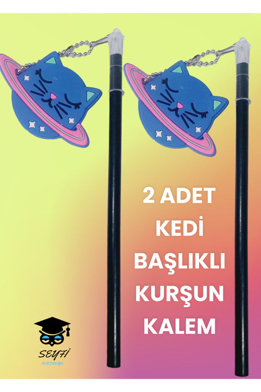 2 ADET KEDİ BAŞLIKLI KURŞUN KALEM
