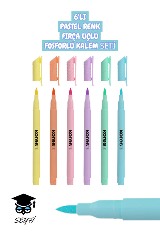 6'LI PASTEL RENK FIRÇA UÇLU FOSFORLU KALEM SETİ