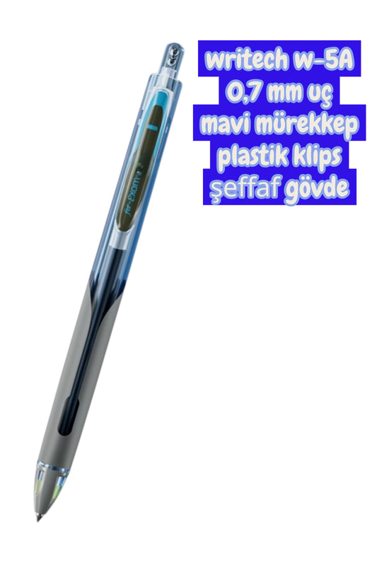 writech W-5A AGE 0,7 MM şeffaf MAVİ GÖVDE mavi mürekkep jel tükenmez kalem