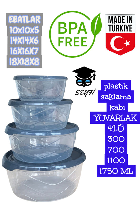 plastik saklama kabı YUVARLAK 4'LÜ 300 700 1100 1750 ML
