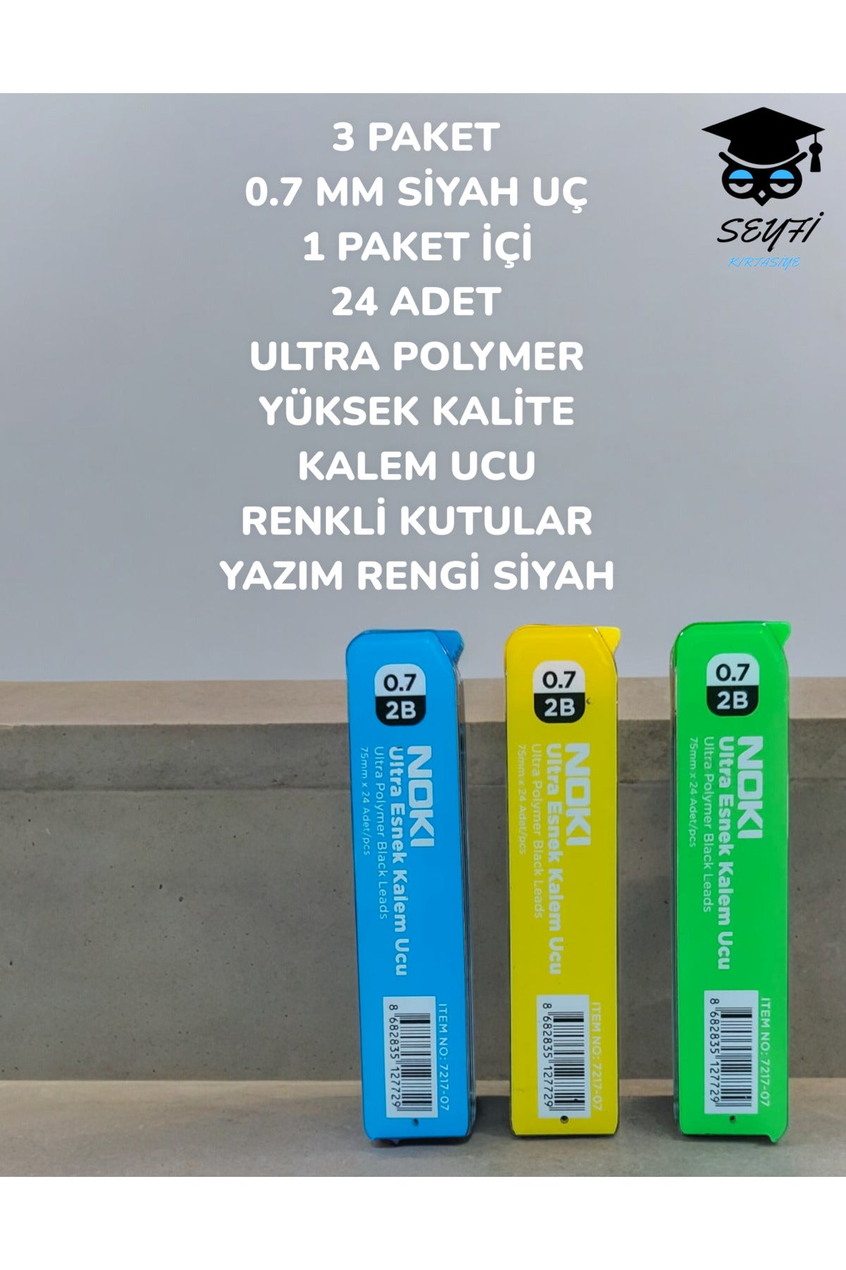 3 PAKET 0.7 MM SİYAH UÇ 1 PAKET İÇİ 24 ADET ULTRA POLYMER YÜKSEK KALİTE RENKLİ KUTU YAZIM SİYAH