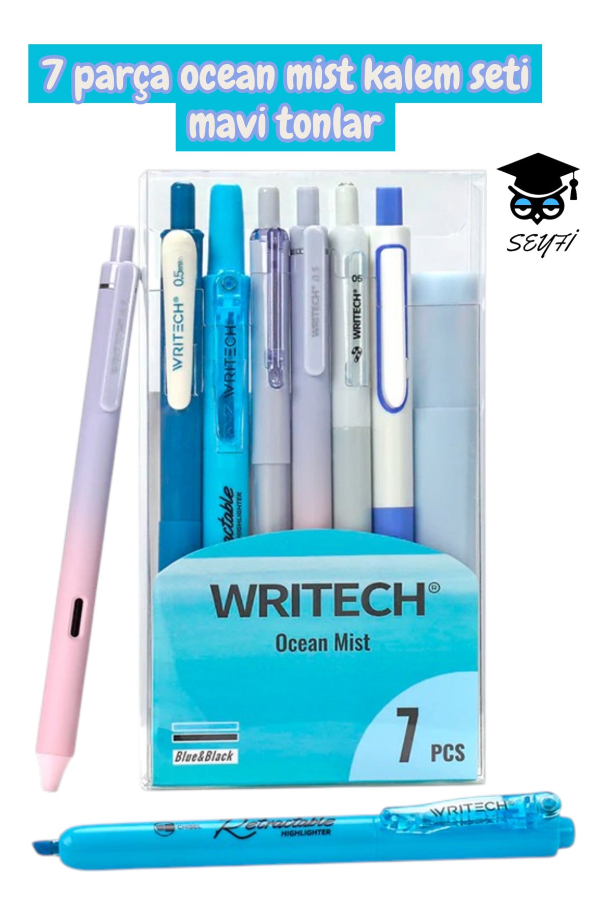 7 parça kalem seti writech tükenmez jel fosforlu kalem seti