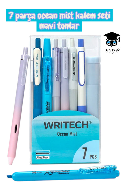 7 parça kalem seti writech tükenmez jel fosforlu kalem seti