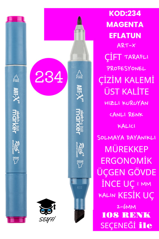 ÇİFT TARAFLI PROFESYONEL ÇİZİM KALEMİ KALICI MÜREKKEP ÜÇGEN GÖVDE İNCE UÇ 1 MM KESİK UÇ 2-6MM SKETCH