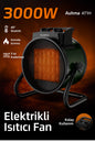 AT1H Elektrikli Isıtıcı Fan Yeşil | 3000W Hızlı Isınma, 3 Kademeli Ayar, Sessiz PTC Isıtma Tek