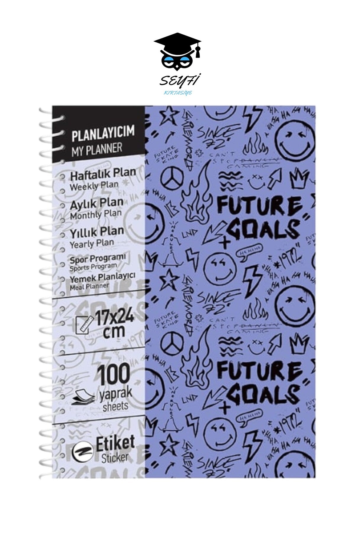 17x24 CM 100 YAPRAK PLANLAYICI DEFTER STİCKER AYLIK HAFTALIK YILLIK YEMEK PLANNER SERT KAPAK TELLİ