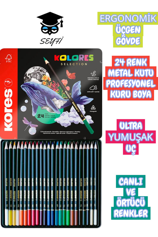 24 RENK METAL KUTU PROFESYONEL KURU BOYA ERGONOMİK ÜÇGEN GÖVDE ULTRA YUMUŞAK UÇ