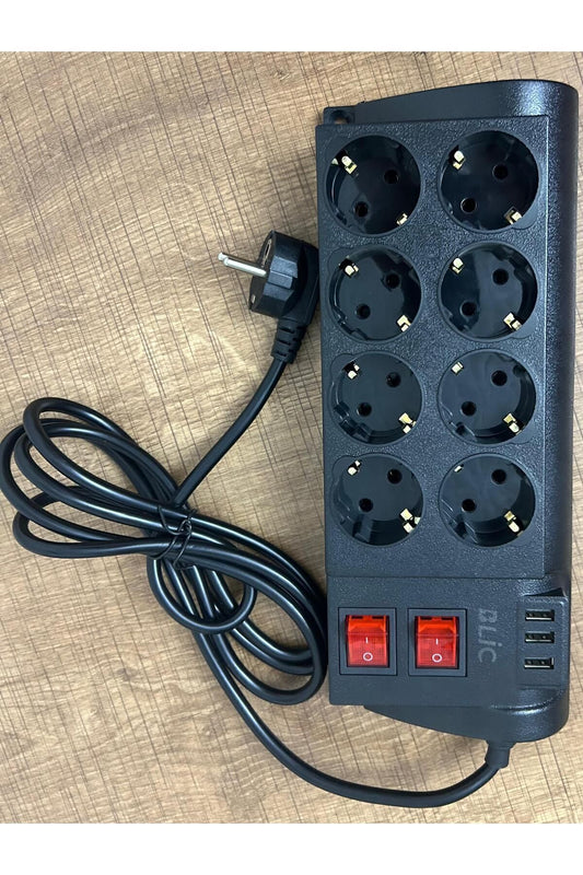 Ftr-08 3 Usb / 8 Priz Girişli Açma-kapama Düğmeli Termal Akım