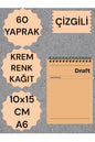 Çizgili 10x15 Cm A6 Üstten Açılır Not Defteri Krem Renk Kağıt 60 Yaprak