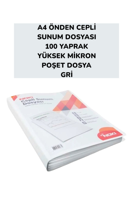 A4 ÖNDEN CEPLİ SUNUM DOSYASI 100 YAPRAK YÜKSEK MİKRON POŞET DOSYA NOKİ