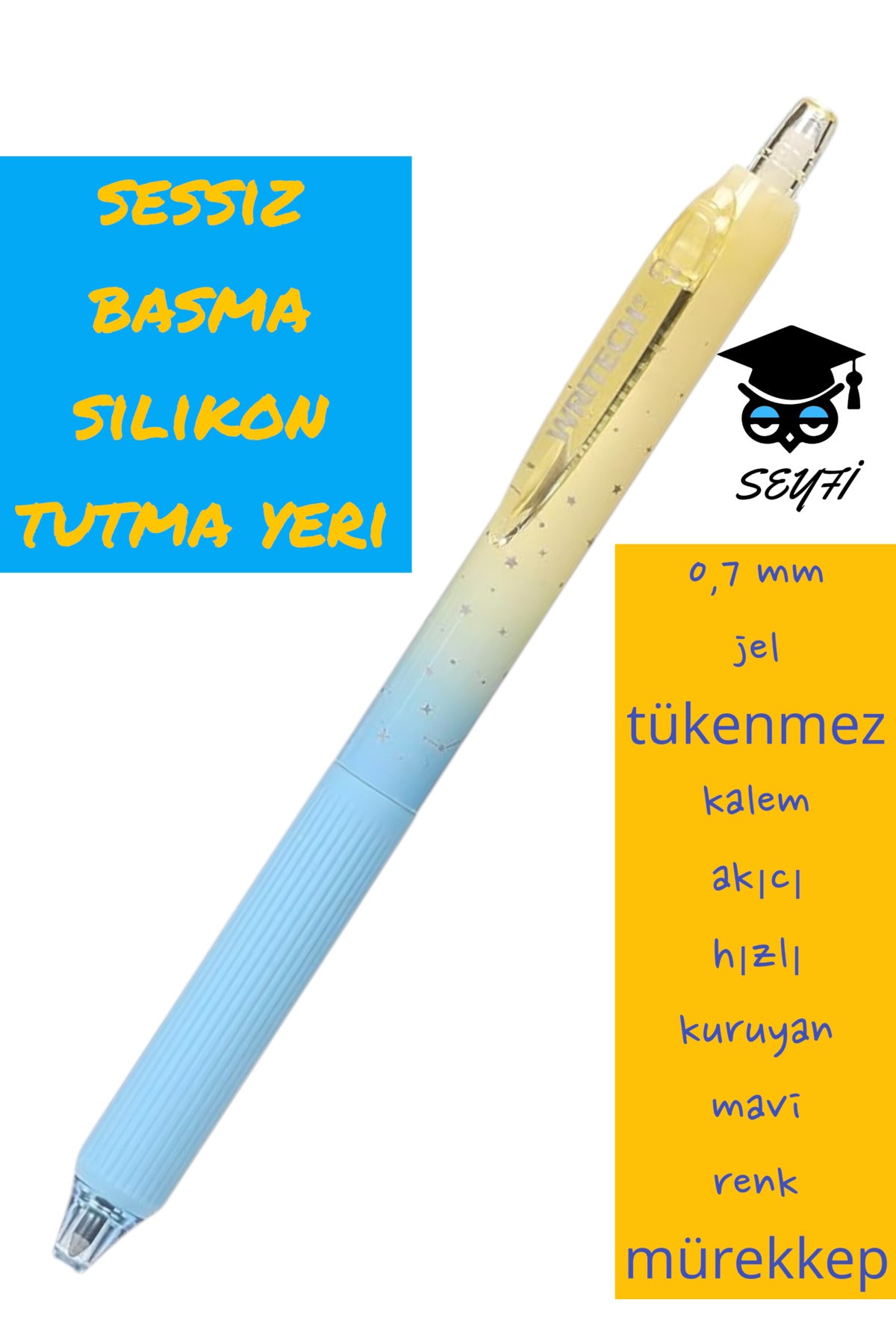 0,7 mm jel tükenmez kalem akıcı hızlı kuruyan mavi renk mürekkep WRİTECH amerikan marka Sessiz kalem