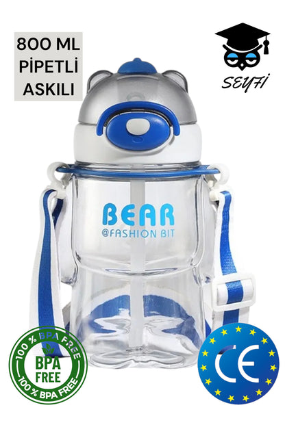 800 ML policarbon ayıcık desenli matara suluk pipetli bpa içermez