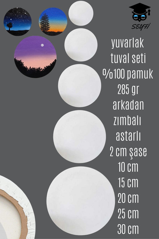 yuvarlak tuval seti %100 pamuk 285 gr arkadan zımbalı astarlı 2 cm şase 5 adet