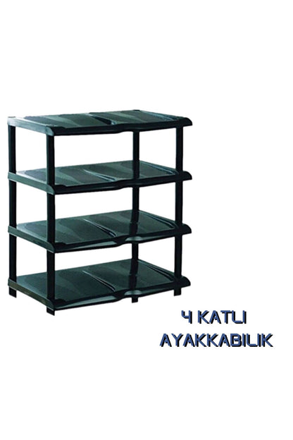 4 Katlı Siyah Plastik Ayakkabılık, Şık ve Pratik Ayakkabı Rafı