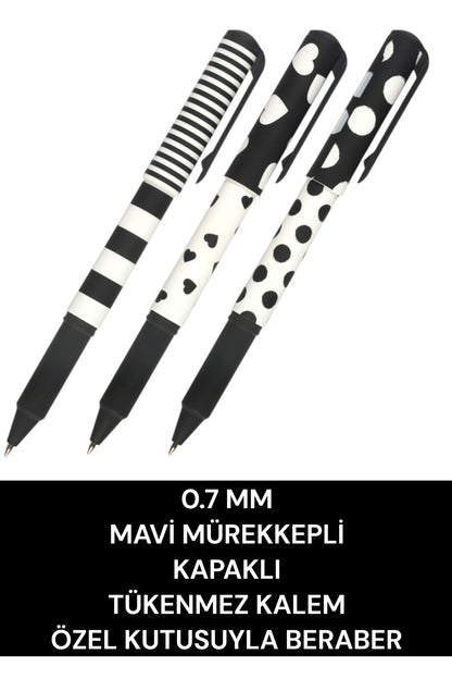 0.7 MM MAVİ MÜREKKEPLİ KAPAKLI TÜKENMEZ KALEM ÖZEL KUTUSUYLA BERABER