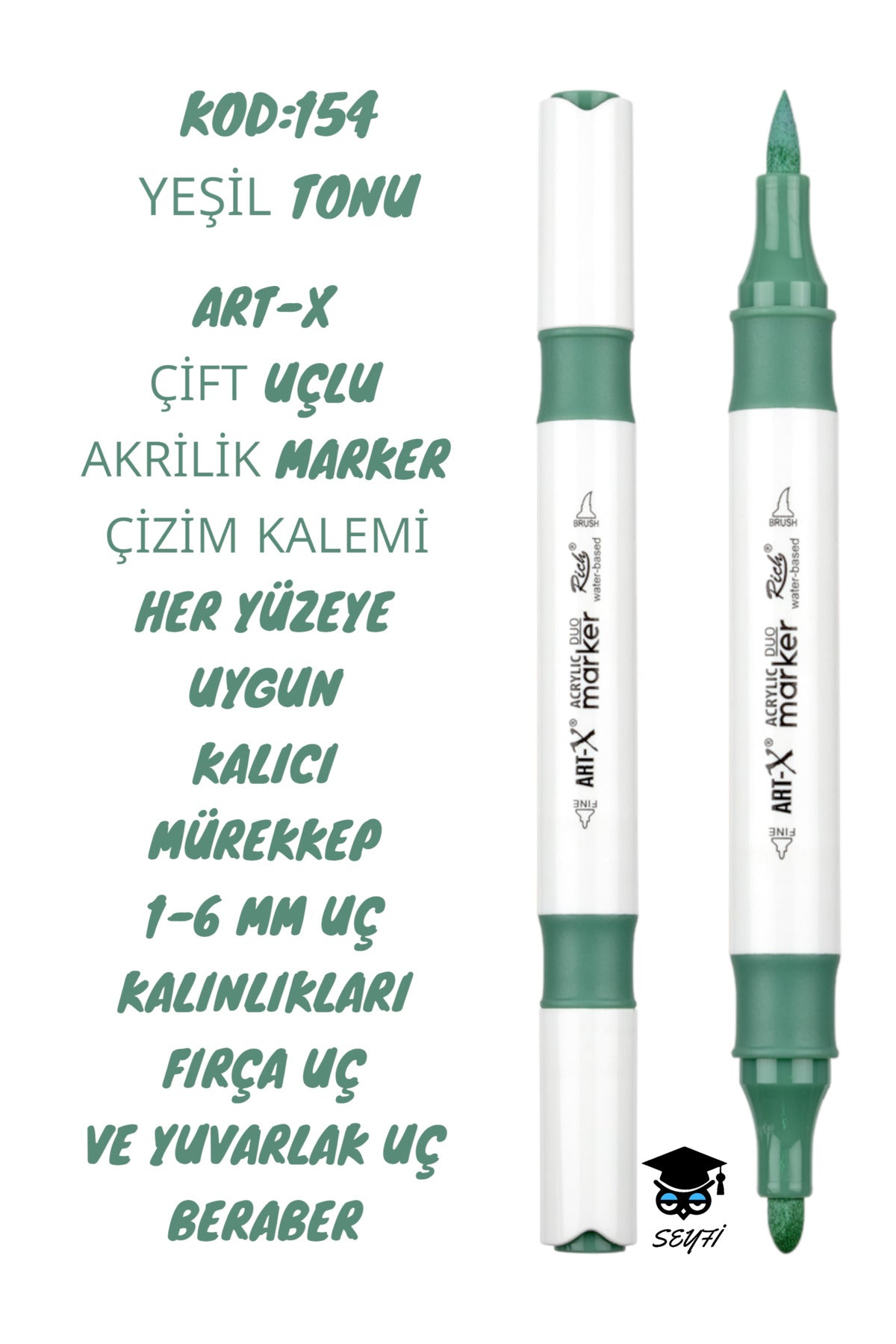 ART-X ÇİFT UÇLU AKRİLİK MARKER ÇİZİM KALEMİ HER YÜZEYE UYGUN KALICI MÜREKKEP 1-6 MM UÇ KALINLIKLARI