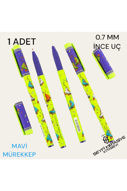 DESENLİ GÖVDE JEL TÜKENMEZ KALEM MAVİ MÜREKKEP 0.7 MM İĞNE UÇ İNCELİĞİ