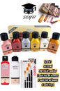 6x75 ml METALİK renkler 1 adet 140 ml kırmızı 1 adet 140 ml beyaz 4 adet fırça