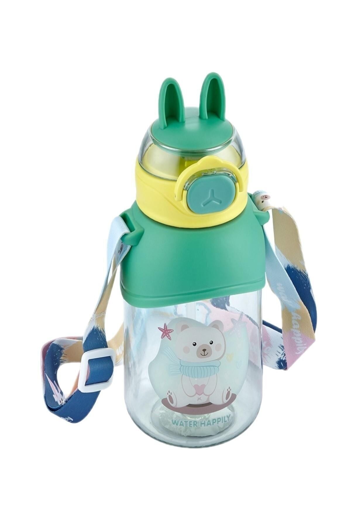 Boyun Askılı Pipetli Kilitli Kapak 650 Ml Okul Su Matarası 3 Renk pembe
