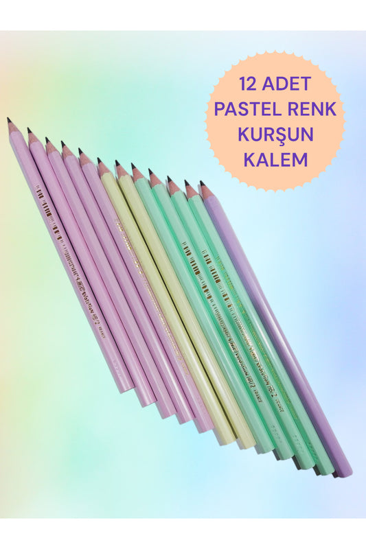 12 ADET PASTEL RENK KURŞUN KALEM