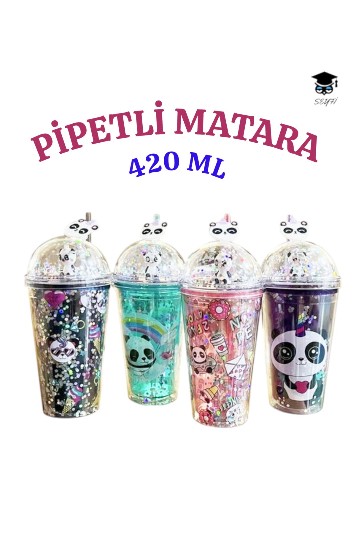1 adet Desenli plastik pipetli bardak 420ml karma renk yollanmaktadır