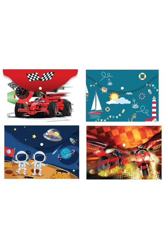 Noki Çıtçıtlı Zarf Dosya 4 Adet Erkek Çocuk Desenleri