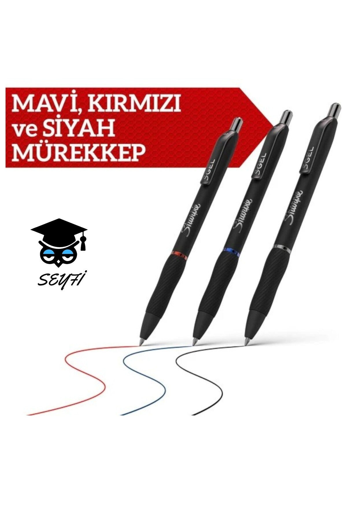 SHARPİE s-gel 0.7 mm mürekkepli basmalı jel kalem 3 renk mavi siyah kırmızı