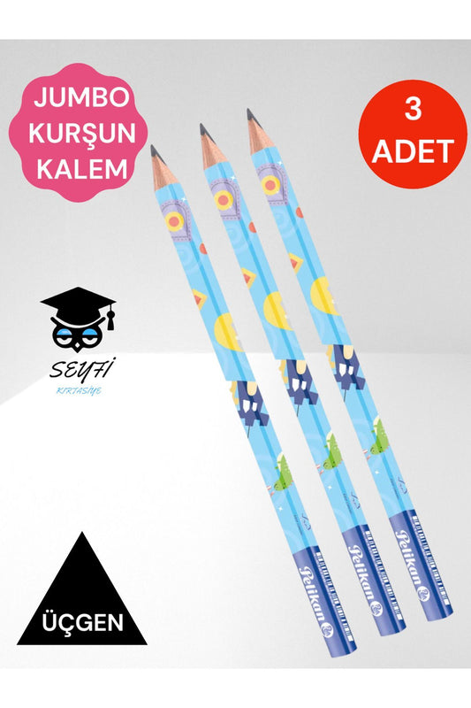 Pelikan Jumbo Üçgen Kurşun Kalem 3 Adet Combino Hayvan Desenli Başlangıç Kalemi B Derece
