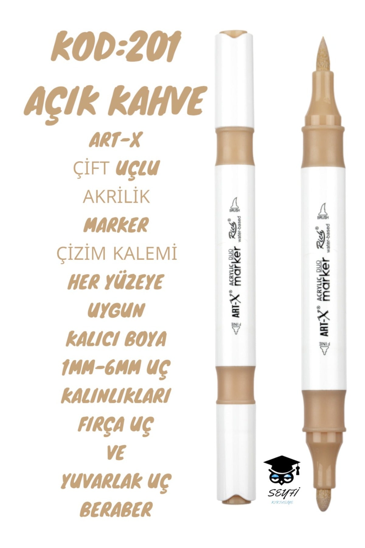 ART-X ÇİFT UÇLU AKRİLİK MARKER ÇİZİM KALEMİ HER YÜZEYE UYGUN KALICI MÜREKKEP 1-6 MM UÇ KALINLIKLARI