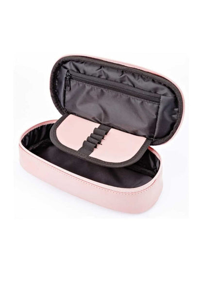 Oval Fermuarlı Kalem Kutusu Suni Deri Pastel Pembe