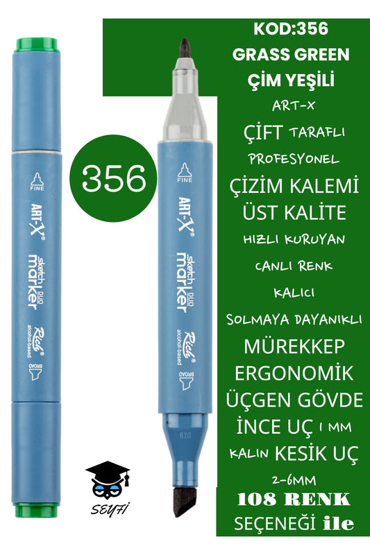 ÇİFT TARAFLI PROFESYONEL ÇİZİM KALEMİ KALICI MÜREKKEP ÜÇGEN GÖVDE İNCE UÇ 1 MM KESİK UÇ 2-6MM SKETCH
