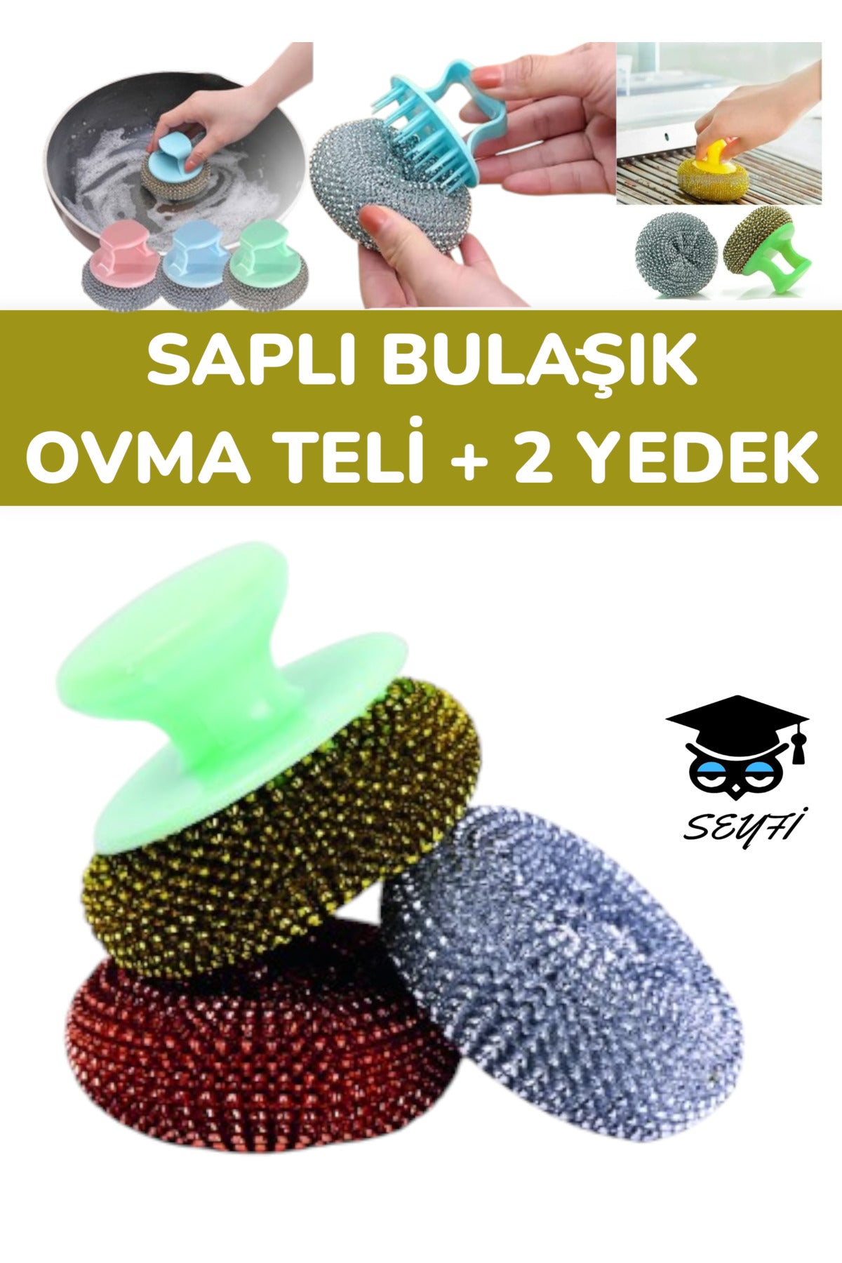 SAPLI BULAŞIK OVMA TELİ + 2 YEDEK