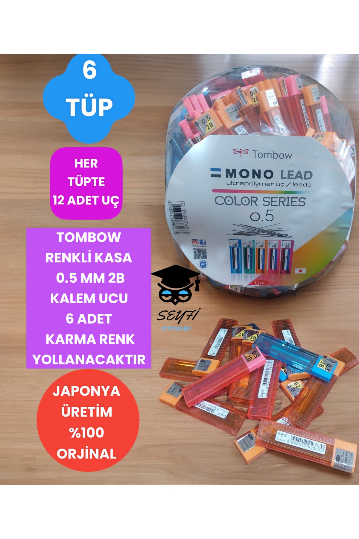 TOMBOW RENKLİ KASA 0.5 MM 2B KALEM UCU 6 ADET KARMA RENK YOLLANACAKTIR
