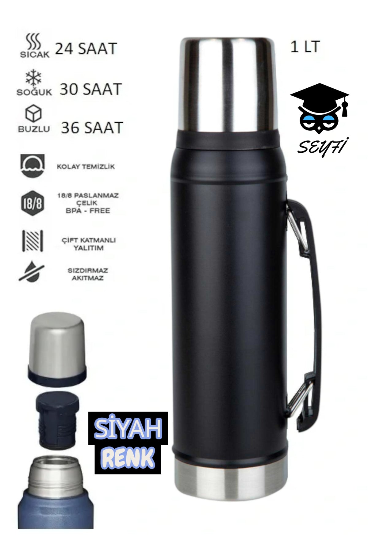 1000 ML çelik termos çift katmanlı sızdırmaz bpa free 30 saat soğuk tutma