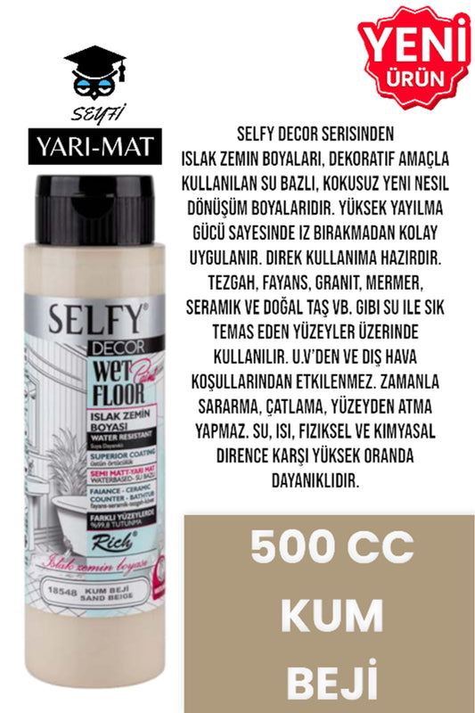 SELFY DECOR ISLAK ZEMİN BOYASI 500 CC MUTFAK TEZGAH FAYANS LAVABO KÜVET TUVALET ZEMİN HER YÜZEY İÇİN
