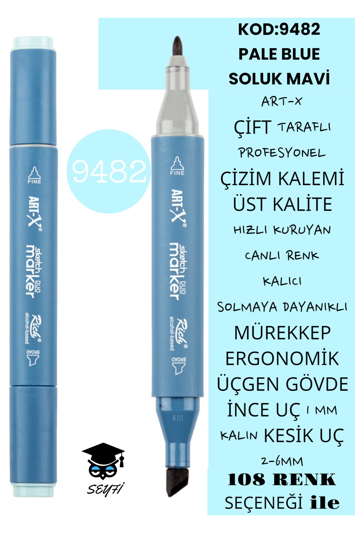 ÇİFT TARAFLI PROFESYONEL ÇİZİM KALEMİ KALICI MÜREKKEP ÜÇGEN GÖVDE İNCE UÇ 1 MM KESİK UÇ 2-6MM SKETCH