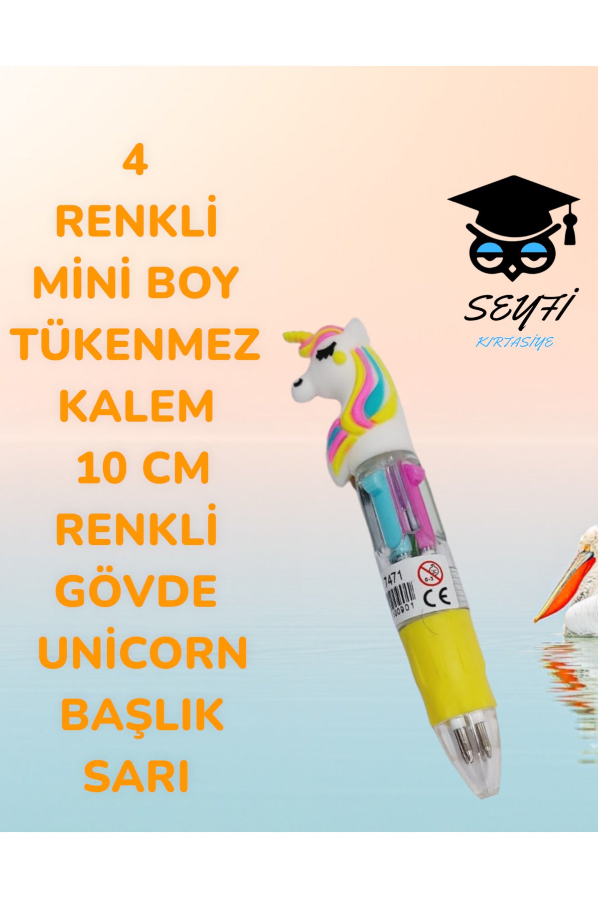 4 RENKLİ MİNİ BOY TÜKENMEZ KALEM 10 CM RENKLİ GÖVDE UNİCORN BAŞLIK