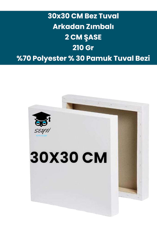30X30 CM Bez Tuval Arkadan Zımbalı 2 CM ŞASE 210 Gr %70 Polyester % 30 Pamuk Tuval Bezi
