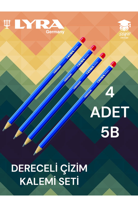 DERECELİ ÇİZİM KALEMİ SETİ 4 ADET KURŞUN ÇİZİM KALEMİ LYRA ROBİNSON ALMANYA ÜRETİM