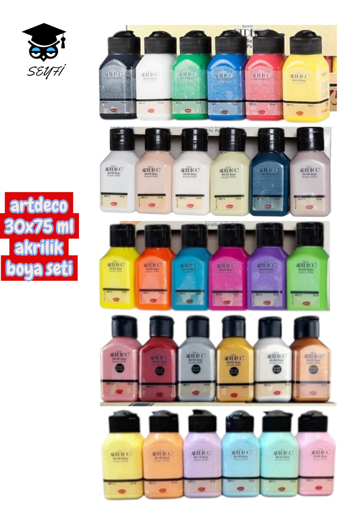 artdeco 30x75 ml akrilik boya seti komple set 30 renk