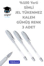 %100 Yerli SİMLİ JEL TÜKENMEZ KALEM GÜMÜŞ RENK 3 ADET PENSAN