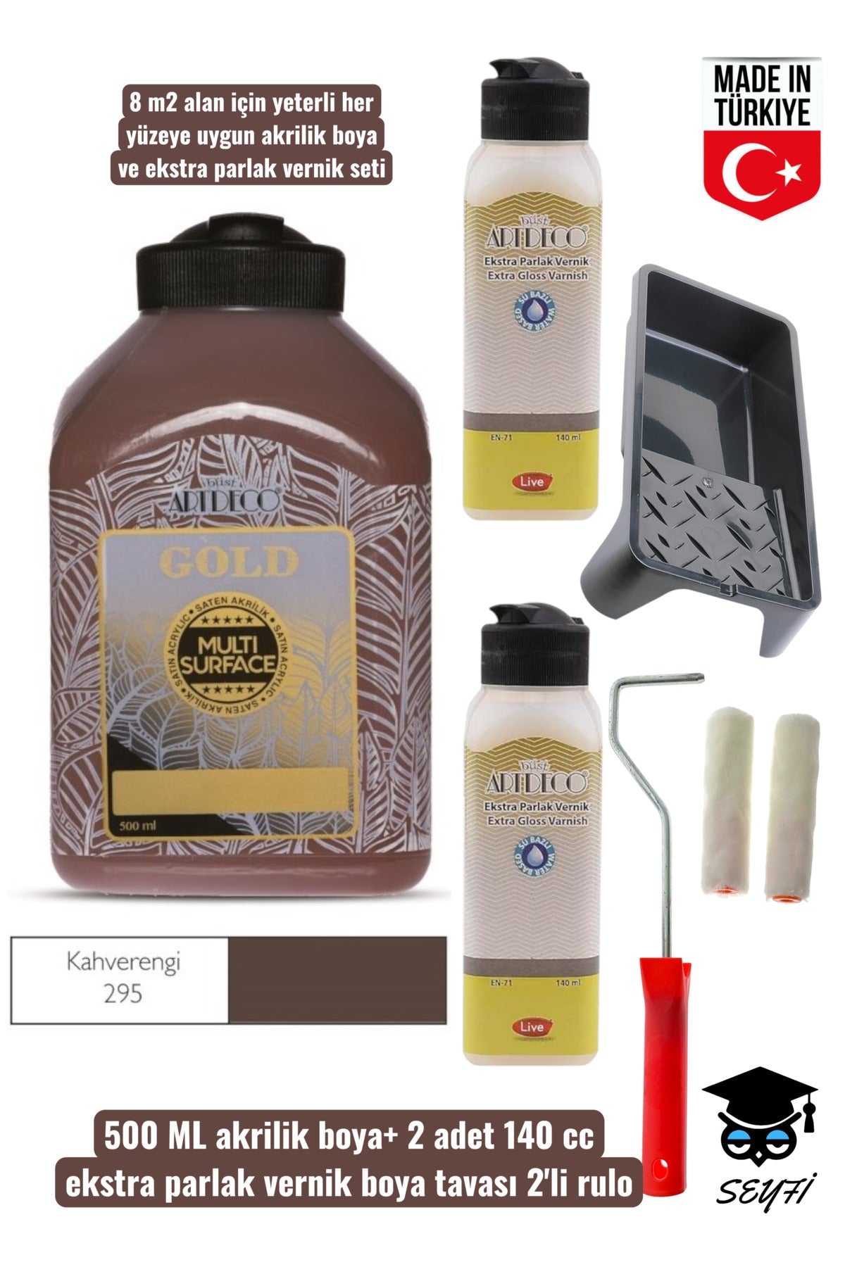 500 ml Multi Surface Akrilik boya 2 adet 140 ML parlak vernik seti mobilya dolap boyama seti tavalı