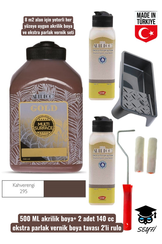 500 ml Multi Surface Akrilik boya 2 adet 140 ML parlak vernik seti mobilya dolap boyama seti tavalı
