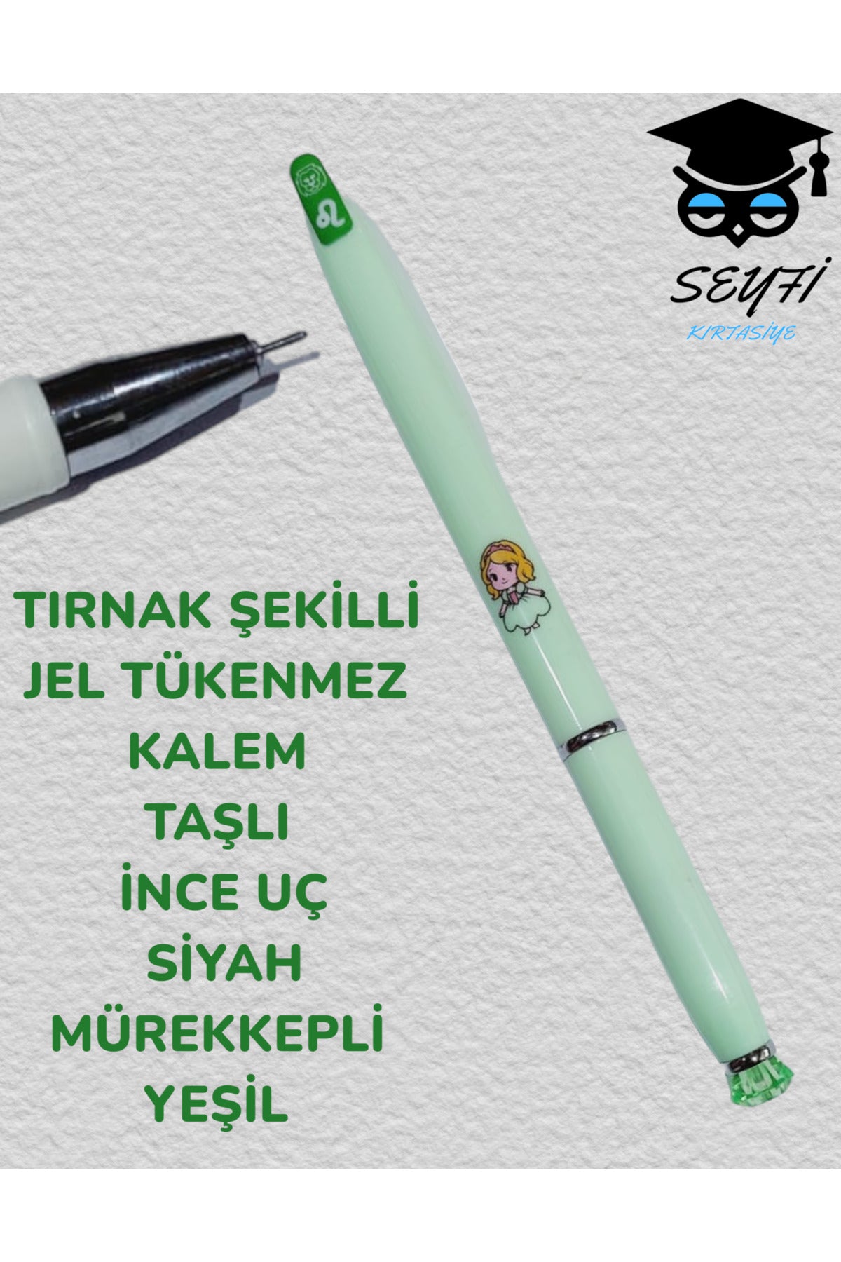 TIRNAK ŞEKİLLİ JEL TÜKENMEZ KALEM TAŞLI İNC UÇ SİYAH MÜREKKEPLİ