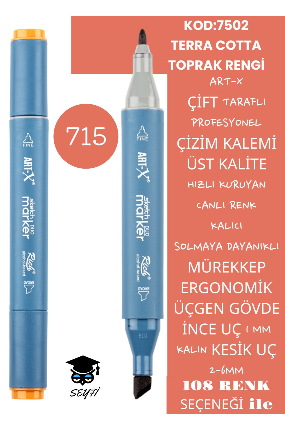 ÇİFT TARAFLI PROFESYONEL ÇİZİM KALEMİ KALICI MÜREKKEP ÜÇGEN GÖVDE İNCE UÇ 1 MM KESİK UÇ 2-6MM SKETCH