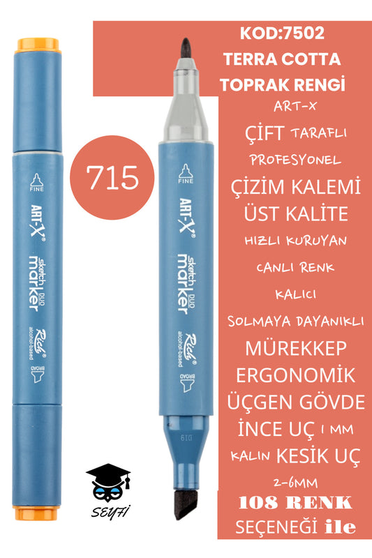 ÇİFT TARAFLI PROFESYONEL ÇİZİM KALEMİ KALICI MÜREKKEP ÜÇGEN GÖVDE İNCE UÇ 1 MM KESİK UÇ 2-6MM SKETCH